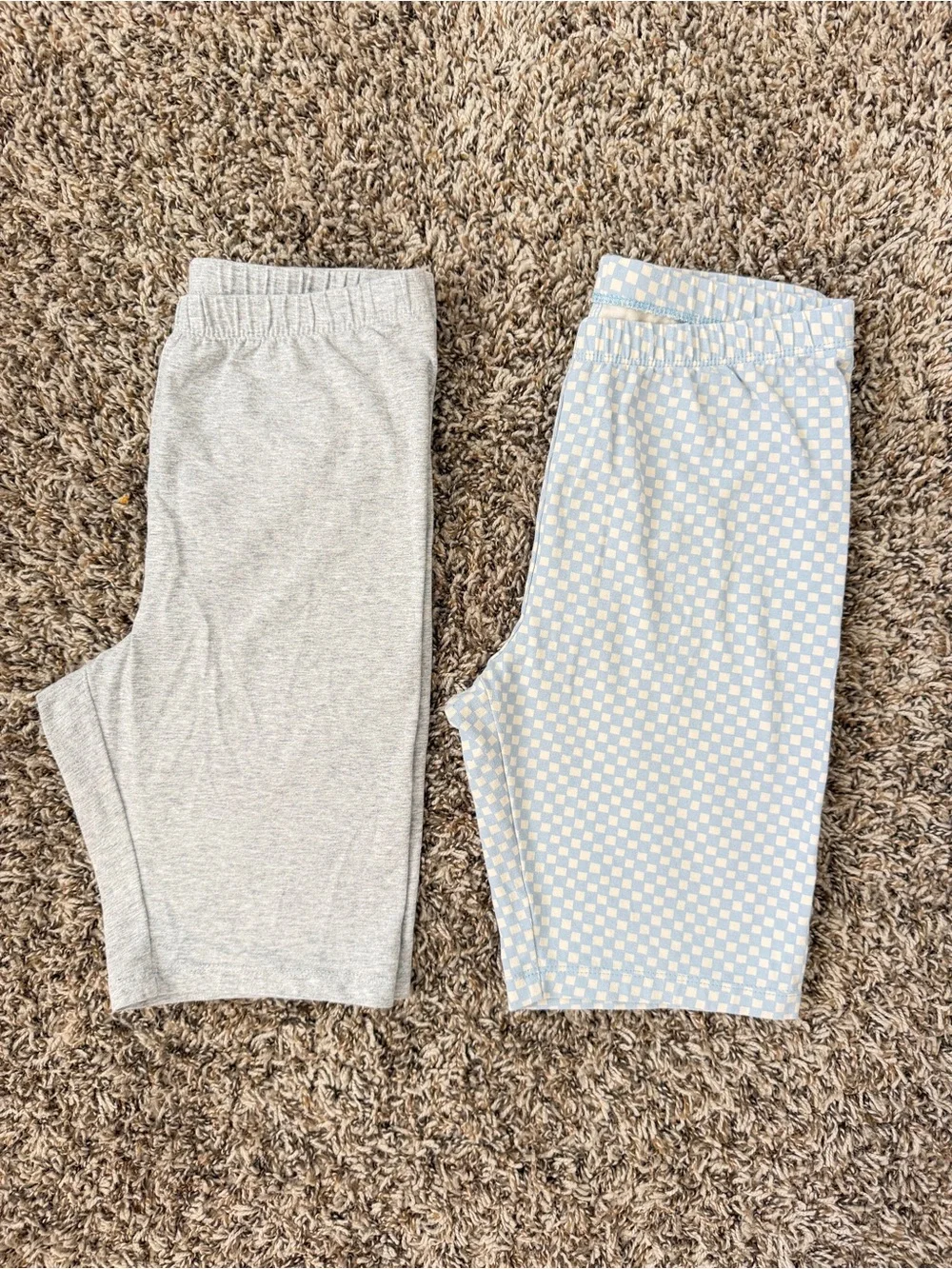 Cat & Jack Girls Capri Leggings Bundle XL 14 Blue Checkered Gray 2-Pack
